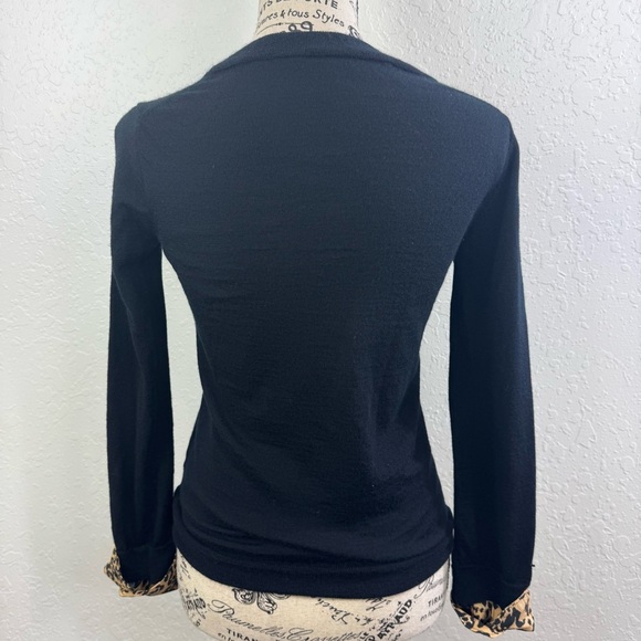 J.crew Scoop neck size XS Black Long Sleeve Top with Leopard Cuffs top - Picture 4 of 6